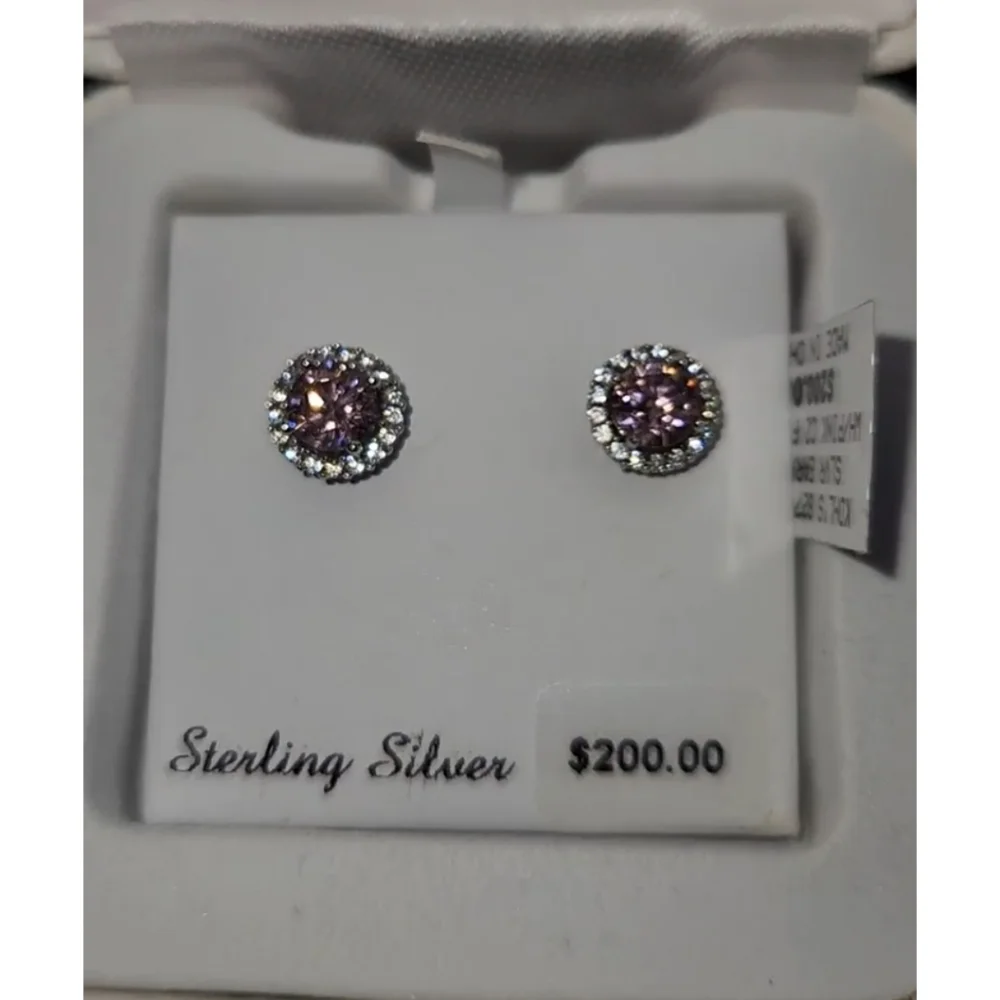NWT Beautiful pink sparkly frame sterling silver earrings - Picture 3 of 8